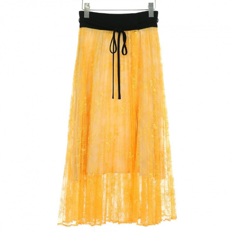 mame kurogouchi マメ クロゴウチ 2019AW ウエストリボン レースフレアプリーツスカート Raschel Lace Pleated Skirt 